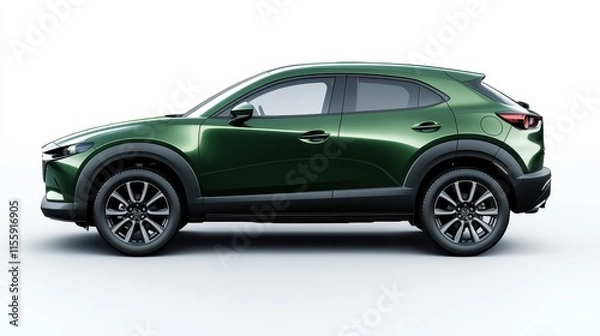 Fototapeta Deep Metallic Green Crossover SUV in Soft Shadows