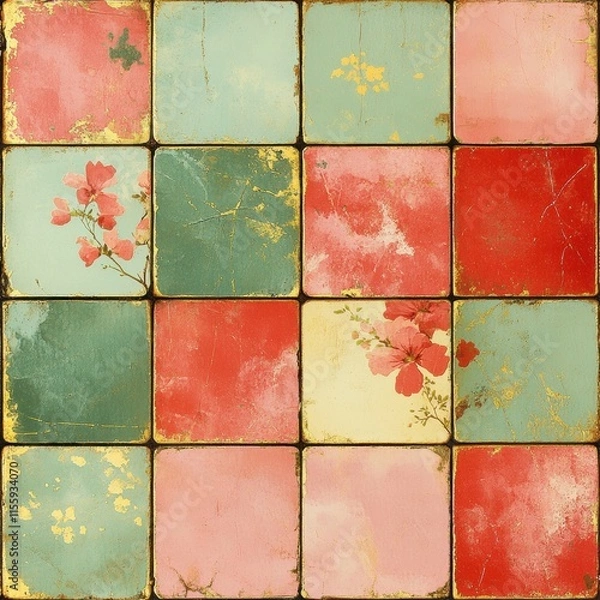 Obraz Colorful tile pattern with a floral design