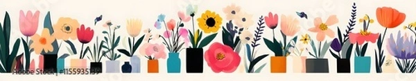 Fototapeta Colorful Flower Bouquet Row in Vases Simple Style