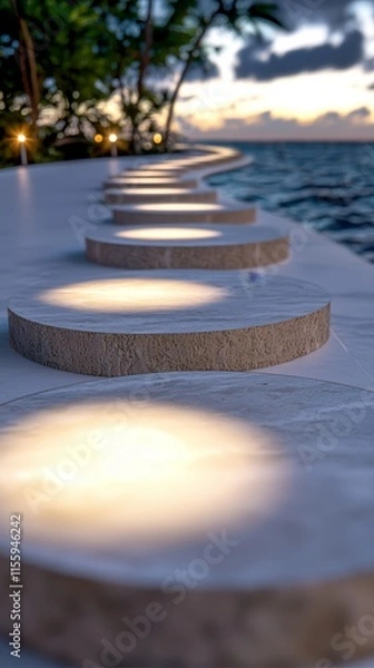 Fototapeta A row of lights on the edge of a swimming pool
