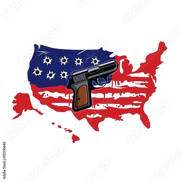 Obraz American Flag Map With Bullet Holes Vector