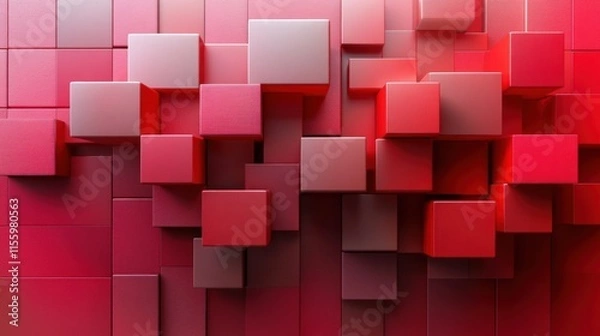 Fototapeta Abstract Red Cube Mosaic: A 3D Render of Interlocking Cubes in Varying Shades of Red