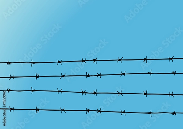 Obraz Barbed wire in a blue sky
