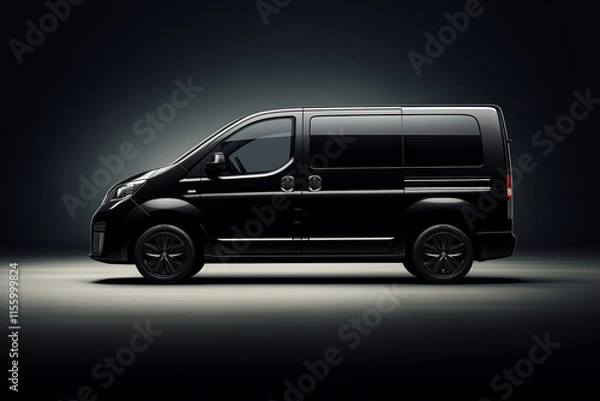 Fototapeta Sleek black van in studio lighting, side view, mockup, city space
