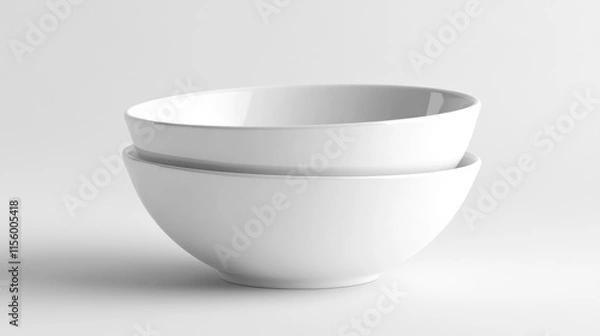Fototapeta Elegant White Ceramic Bowls Stack on a Minimalist Surface