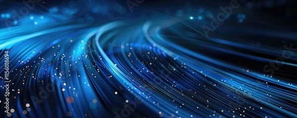 Obraz dynamic flowing blue light streaks with sparkling particles on a dark background