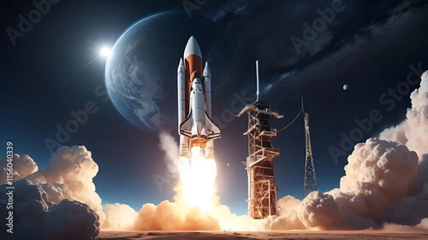 Fototapeta Space rocket launch. 3d render