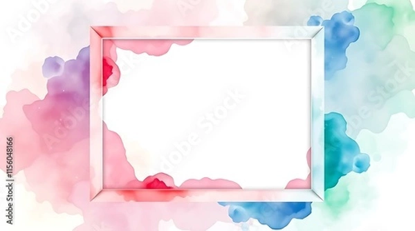 Fototapeta A beautiful, minimalist frame design with soft, pastel-toned watercolor splashes creates a serene and inviting backdrop