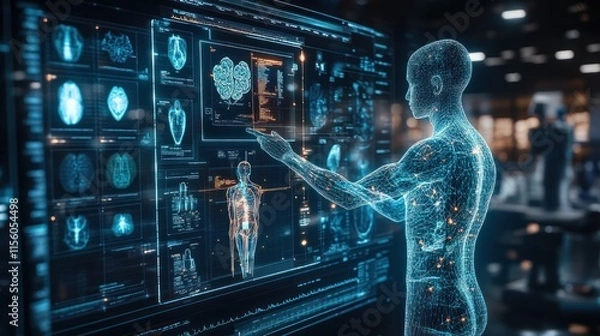 Fototapeta AI System Interacting with Holographic Human Anatomy for Advanced Diagnostics