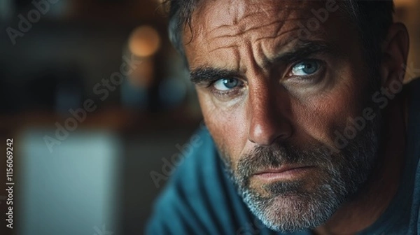 Fototapeta Close-Up Portrait of a Sad Man with Thoughtful Expression