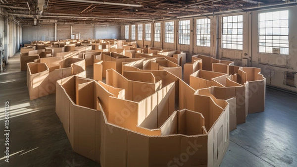 Fototapeta 倉庫内に広がるダンボールで作られた巨大迷路