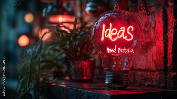 Obraz The phrase "Ideas Need Protection," displayed elegantly with a lock icon beside it.