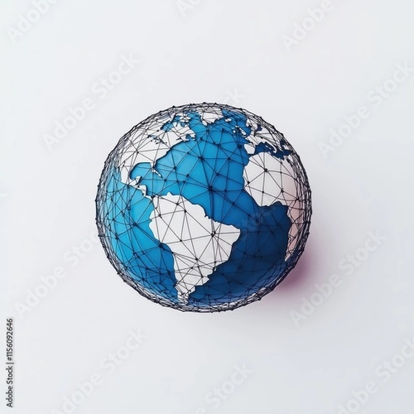 Fototapeta Stylized 3D globe with interconnected lines, symbolizing global connectivity and technology.