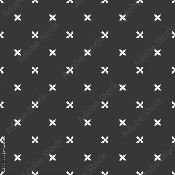 Obraz Hand drawn geometric seamless ink pattern with brush strokes. Wrapping paper. Abstract vector background. Round brush strokes. Texture with crosses or pluses. Dry brush. Rough edges ink illustration.