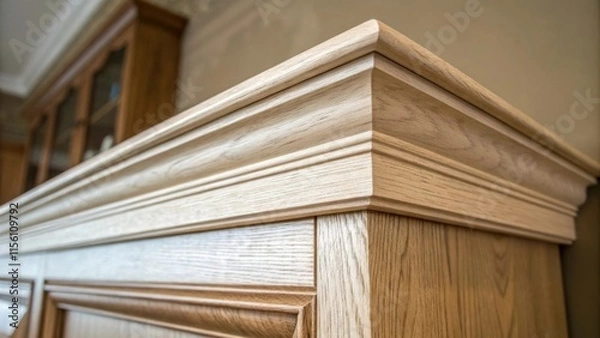 Fototapeta A closeup on a single piece of crown molding reveals subtle imperfections in the finish hinting at the craftsmanship behind its creation.