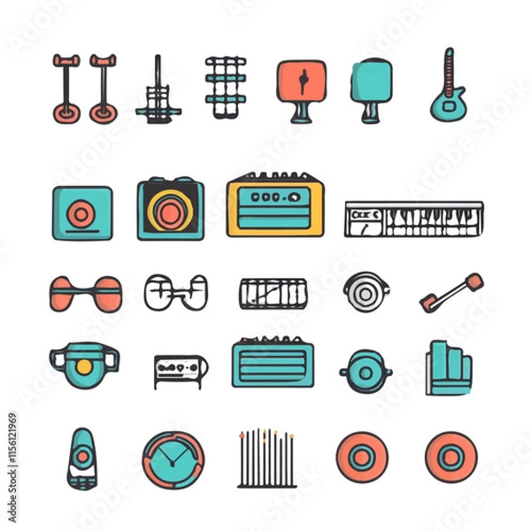 Fototapeta Music Icons with Color Set – Stylish and Dynamic Icons Perfect for Music, Audio, and Entertainment Projects
