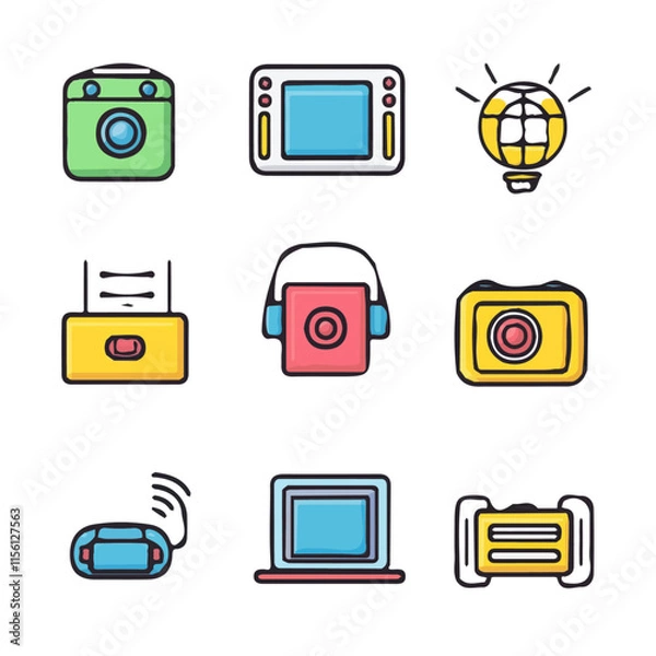 Fototapeta Technology Icons with Color Set – Detailed and Vibrant Icons, Perfect for Tech, Digital, and Innovation Projects
