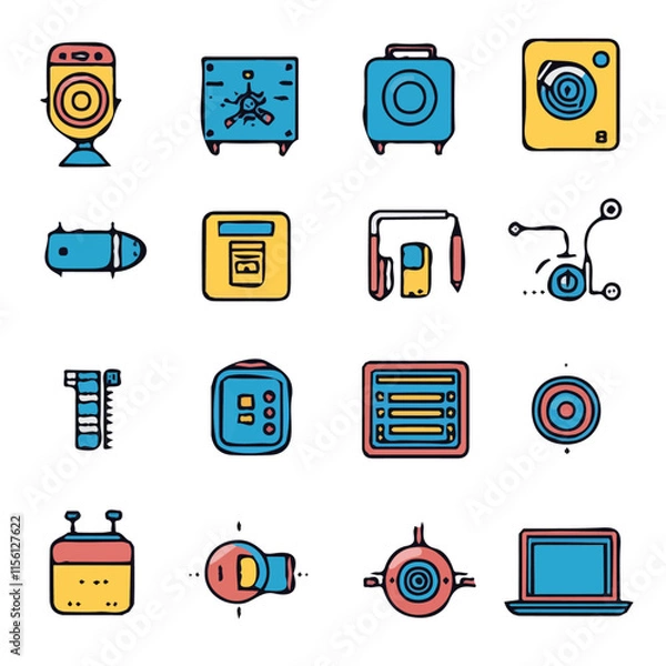 Fototapeta Technology Icons with Color Set – Detailed and Vibrant Icons, Perfect for Tech, Digital, and Innovation Projects
