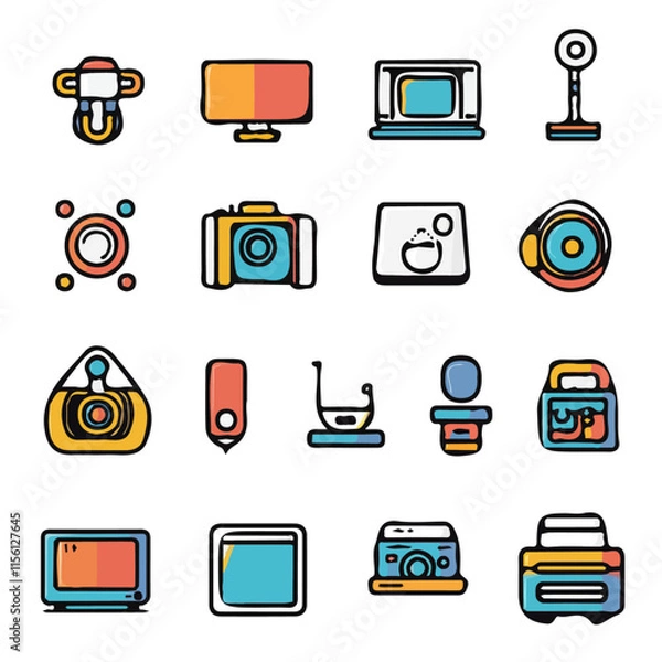 Fototapeta Technology Icons with Color Set – Detailed and Vibrant Icons, Perfect for Tech, Digital, and Innovation Projects
