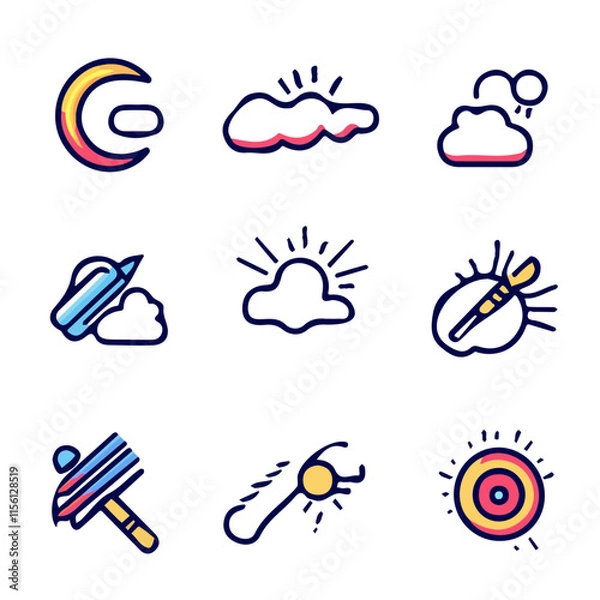 Fototapeta Colorful Weather Icons – Artistic and Fun Set of Weather Icons, Vector Art for Weather and Digital Projects
