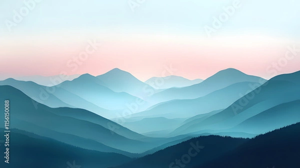Fototapeta Serene Blue Mountains Under a Pink Dawn Sky