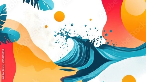 Fototapeta Abstract summer wave art. Vibrant colors and fluid shapes create a joyful mood.