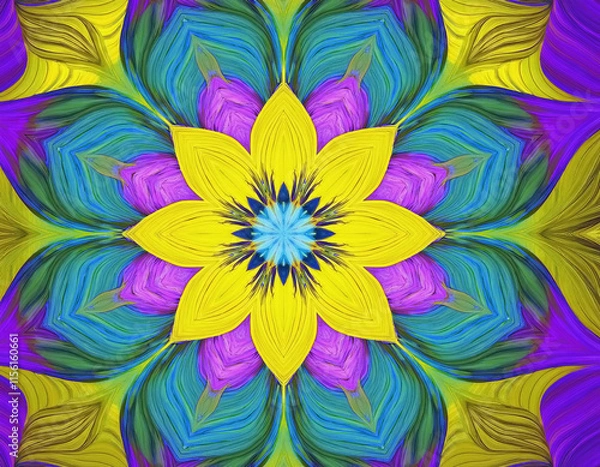 Fototapeta Kaleidoscope Flower Design in Spring Colors AI