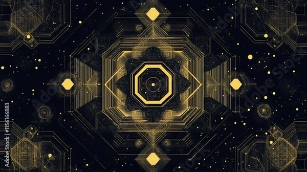 Fototapeta Abstract gold geometric pattern on dark background.