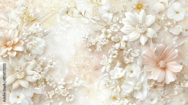 Fototapeta Elegant 3D floral arrangement with peach and white flowers on a textured background.