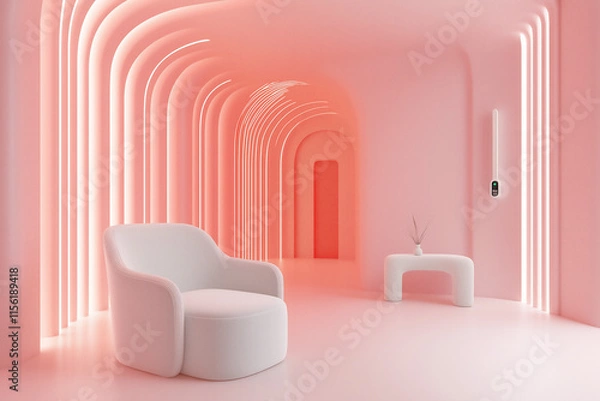 Fototapeta Smart thermostat enhances a minimalist living room with futuristic decor. Generative AI