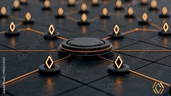 Obraz Elegant Black and Gold Game Board Featuring a Sleek Black Button Set Against a Minimalist Background Evoking Strategic Play and Intrigue