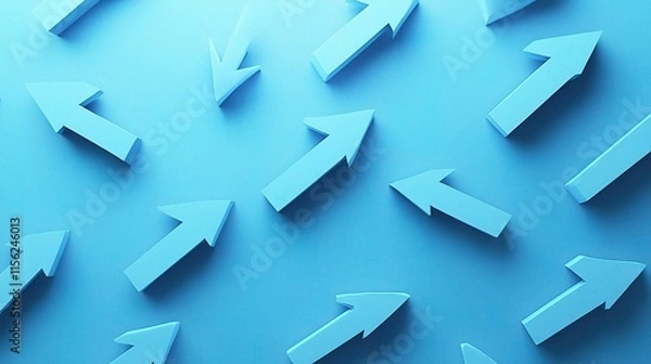 Fototapeta Dynamic Arrangement of Blue Arrows on a Clean Background