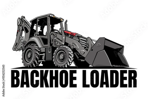 Fototapeta backhoe loader illustration logo design icon vector art