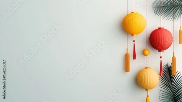 Fototapeta Festive Lanterns and Greenery Decoration for Celebrations