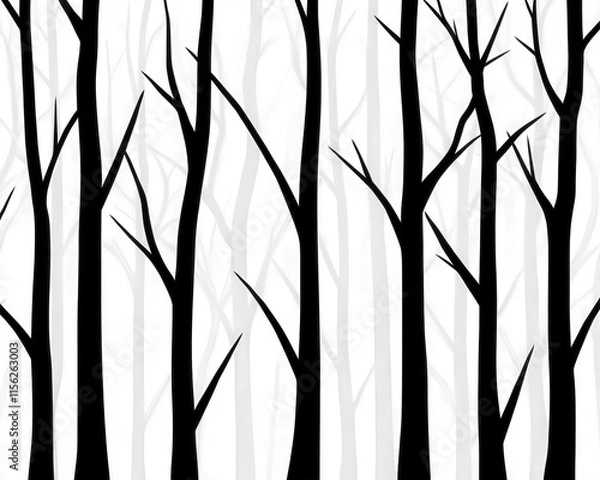 Obraz A minimalist illustration of bare trees with a white background, creating a stark and artistic representation of a forest. The design evokes a sense of tranquility and isolation.