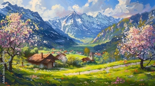 Obraz Beautiful Swiss Landscape in Springtime