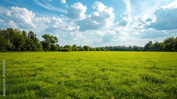 Obraz Building land for new construction project on green meadow, plot for construction area