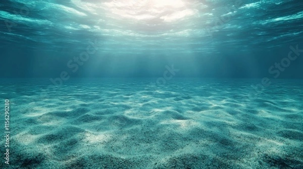 Fototapeta Mesmerizing Underwater Scene with Radiant Sunbeams Illuminating Soft Sandy Bottom Surrounded by Tranquil Blue Waters Creating a Serene Atmosphere