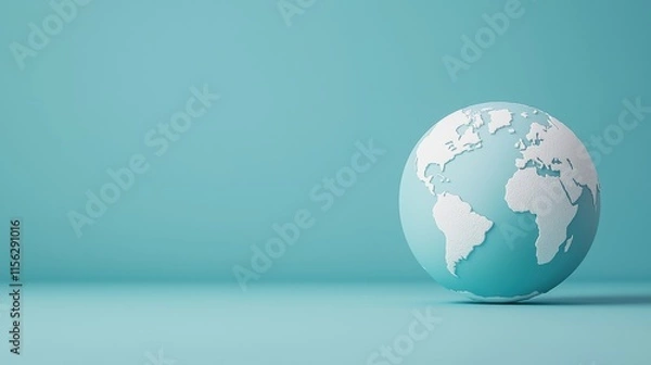 Fototapeta Stylized globe featuring white continents against a vibrant cyan backdrop, emphasizing modern design and global concepts