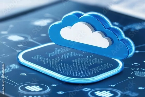 Fototapeta Digital Cloud Computing Technology Concept with Data Visualizations