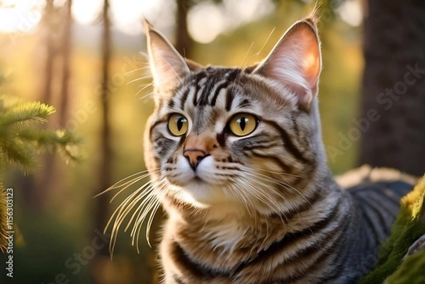 Fototapeta A stunning image of an American Wirehair cat in its natural habitat