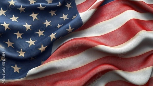 Fototapeta Detailed 3D Rendering of the American Flag with Realistic Texture and Vibrant Colors Draped in Motion Creating a Stunning Visual Effect
