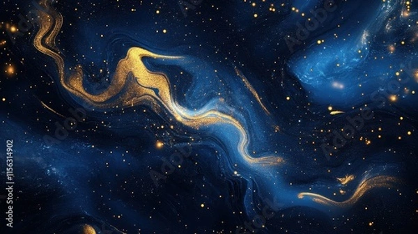Fototapeta Abstract Cosmic Nebula Golden and Blue Marble Texture with Sparkling Stars - High-Resolution Background Image