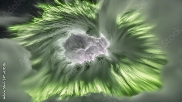 Fototapeta Spectacular Green Swirling Clouds Captured in Night Sky Phenomenon