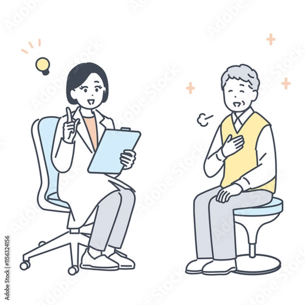 Fototapeta 医師に相談し、安心するシニア男性のイラスト素材