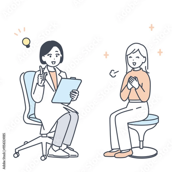 Fototapeta 医師に相談し、安心する若い女性のイラスト素材