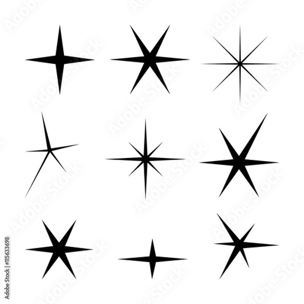 Fototapeta Set of black stars flat design icons for web concept, vector spa