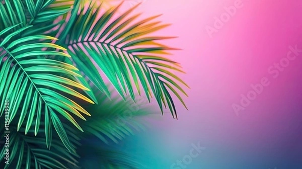 Fototapeta Greenery palms idea. Vibrant tropical leaves against a colorful background, perfect for nature-themed designs.