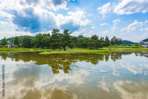 Fototapeta 無量光院跡　世界遺産「平泉―仏国土（浄土）を表す建築・庭園及び考古学的遺跡群―」　岩手県