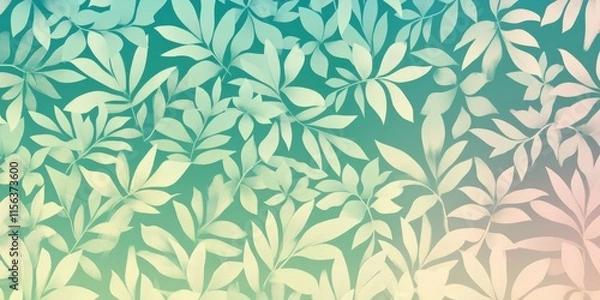 Fototapeta A green and blue background with leaves. The leaves are scattered all over the background